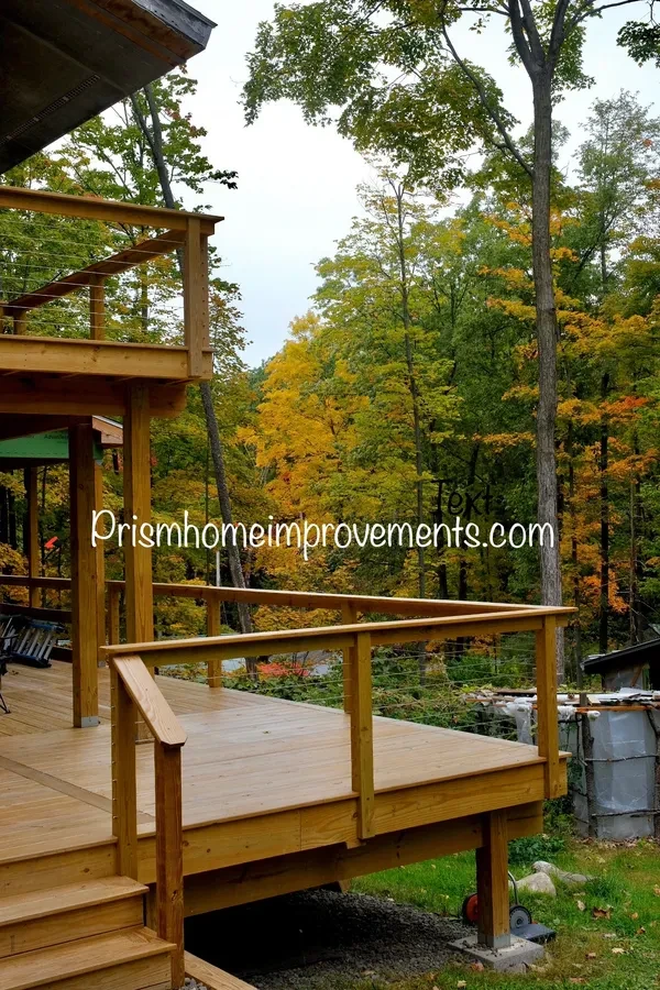 Wrap-around deck overlooking autumn forest