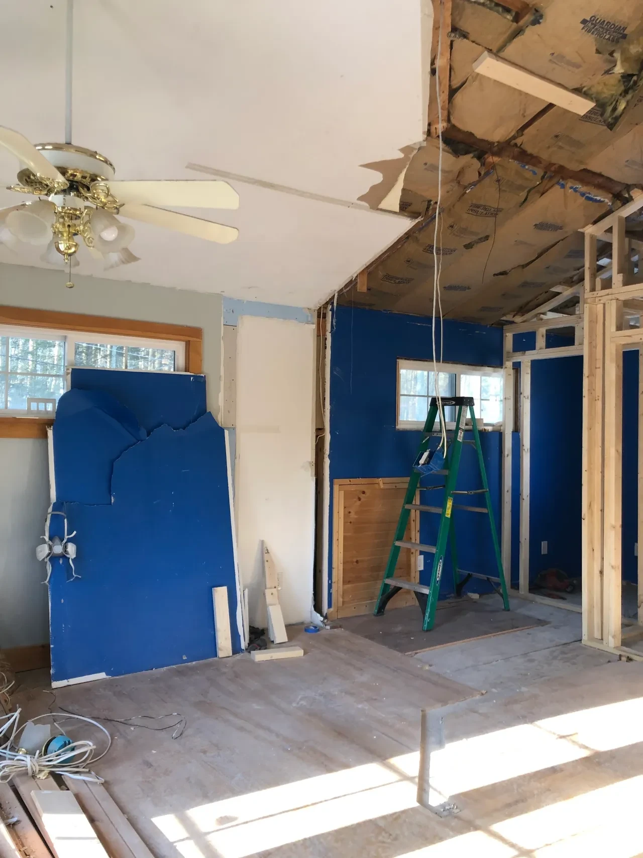 Interior framing in progress for open concept redesign