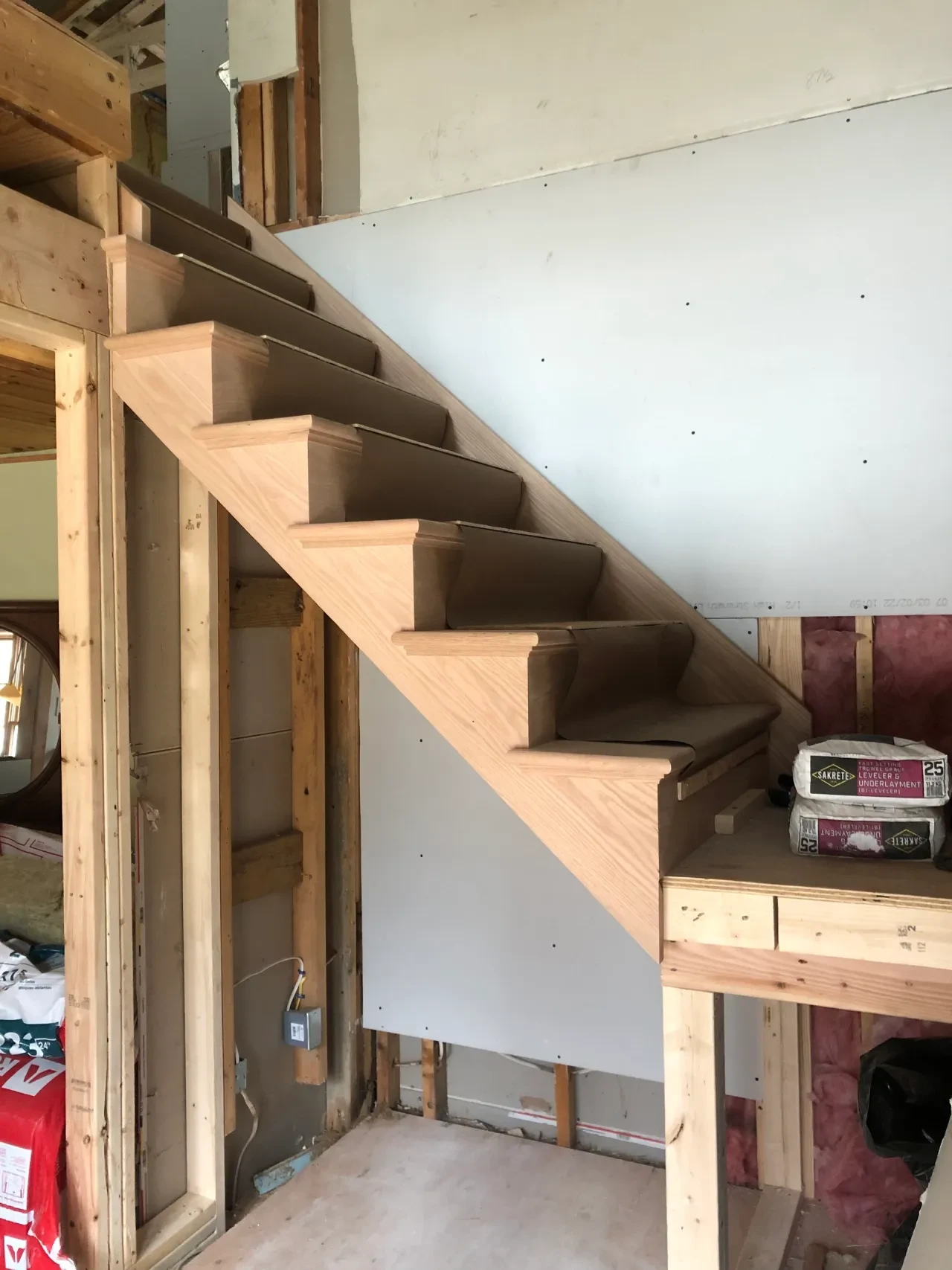 New wood stair treads and framing under construction